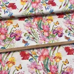 Világos alapon nőszirom-pillangós dekortextil