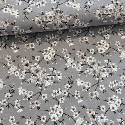 Szürke alapon fehér cseresznye virágzás dekortextil