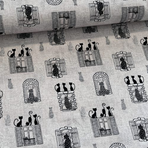 Bézses natúr alapon cicák az ablakban dekortextil