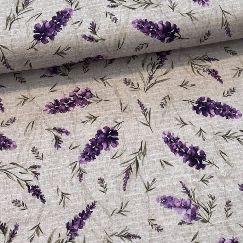 Natúros alapon levendulás dekortextil (digitálisan nyomott)