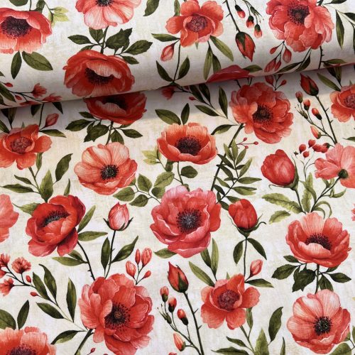 Világos alapon pipacsos dekortextil (digitálisan nyomott)