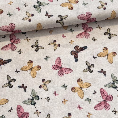 Natúr a. rózsaszín-sárga-halvány zöld pillangós dekortextil