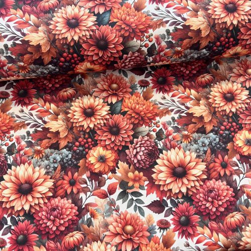 Narancs-őszies virágoskert dekortextil (digitálisan nyomott)