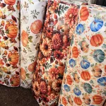 Világos a. kék-narancs-petrol őszi tökös dekortextil (digitálisan nyomott)