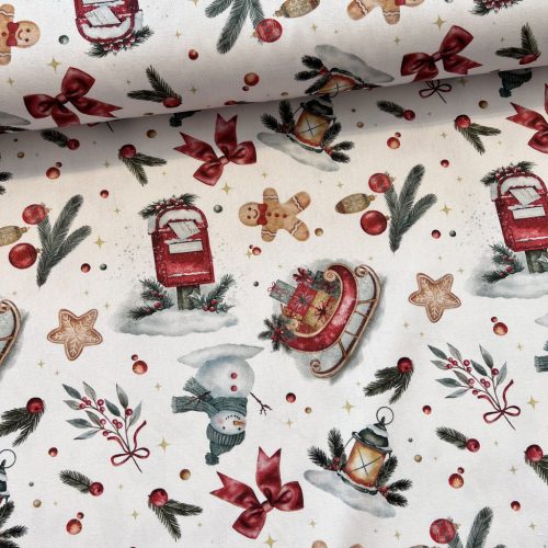 Hóember-mézeskalács figura-postaládás karácsonyi dekortextil (digitálisan nyomott)