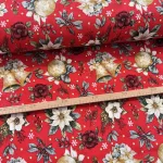 Piros a. fehér mikulásvirágos-csengős karácsonyi dekortextil (TH)