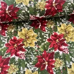 Piros-sárga mikulásvirágos karácsonyi dekortextil (TH)