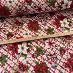 Kockás alapon mikulásvirágos csokros-díszes karácsonyi dekortextil (TH)