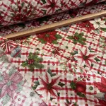 Kockás alapon mikulásvirágos csokros-díszes karácsonyi dekortextil (TH)