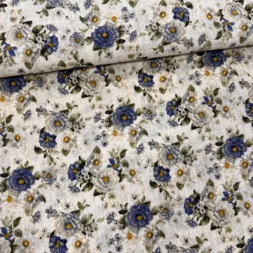 Kék-fehér virágos dekortextil (A)