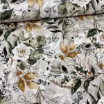 Fehér rózsás-zöld-arany leveles dekortextil (A)