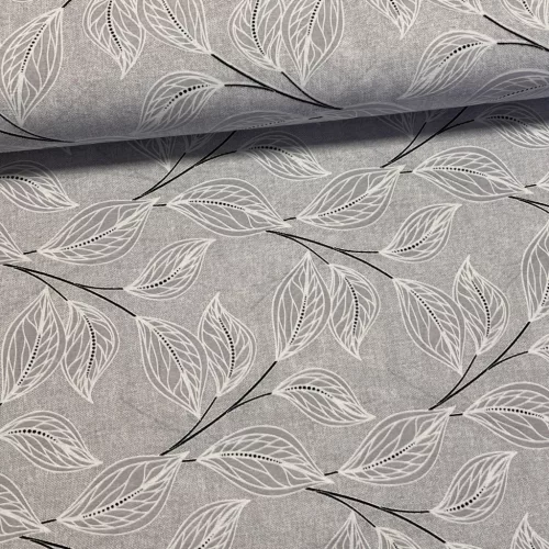 Szürké melíros alapon szürke leveles dekortextil (TH)