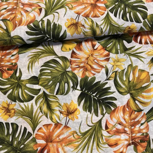 0,18 m EGYBEN KÉRHETŐ Narancs-zöld pálmaleveles dekortextil (A)