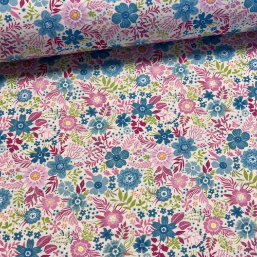 Kedves virágos: Fehér a. kék-rózsaszín dekortextil (digitálisan nyomott)