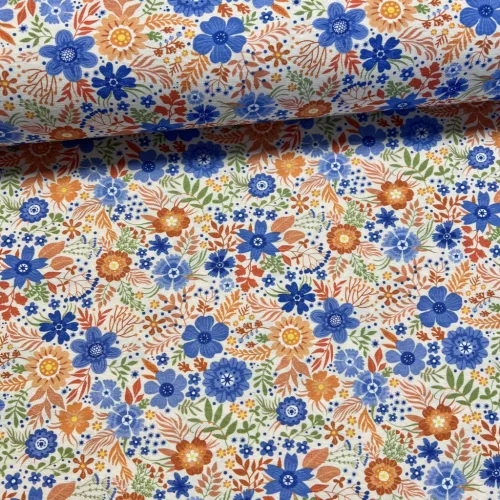 Kedves virágos: Fehér a. NARANCS-KÉK dekortextil (digitálisan nyomott)