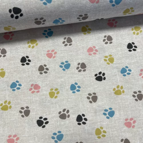 Natúr alapon színes tappancsos dekortextil (digitálisan nyomott)