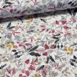 Pirosas-sárga-szürke leveles dekortextil (digitálisan nyomott)