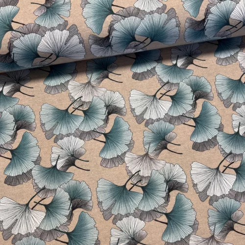 Türkizes színű ginkgo biloba dekortextil (digitálisan nyomott)