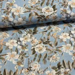 Kék alapon fehér cseresznyevirágok dekortextil (digitálisan nyomott)