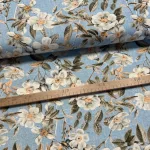 Kék alapon fehér cseresznyevirágok dekortextil (digitálisan nyomott)