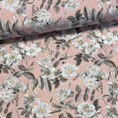 Rózsaszín alapon fehér cseresznyevirágok dekortextil (digitálisan nyomott)