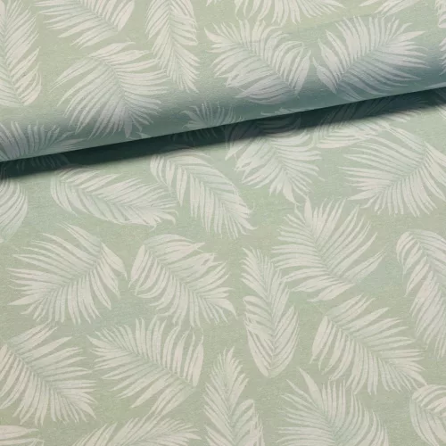 Halvány mentazöld alapon tollas dekortextil (digitálisan nyomott)