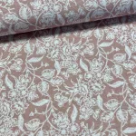 Barackos rózsaszín alapon fehér levelek-virágok dekortextil (digitálisan nyomott)