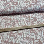 Barackos rózsaszín alapon fehér levelek-virágok dekortextil (digitálisan nyomott)