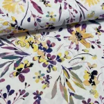 Nyári kert: lila-sárga virágos dekortextil (digitálisan nyomott)