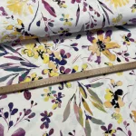 Nyári kert: lila-sárga virágos dekortextil (digitálisan nyomott)