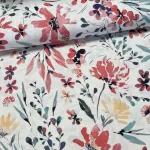 Nyári kert: pirosas-kék-sárga virágos dekortextil (digitálisan nyomott)