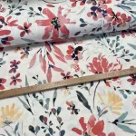 Nyári kert: pirosas-kék-sárga virágos dekortextil (digitálisan nyomott)