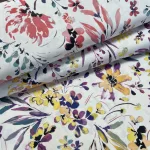 Nyári kert: pirosas-kék-sárga virágos dekortextil (digitálisan nyomott)