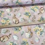 Barackos rózsaszín alapon nyuszi a csészében húsvéti dekortextil (digitálisan nyomott)