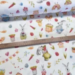 Fehér alapon húsvéti répás nyuszis dekortextil (digitálisan nyomott)