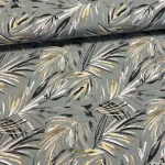 Szürkészöld alapon sárga-szürke leveles dekortextil (A)