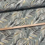 Szürkészöld alapon sárga-szürke leveles dekortextil (A)