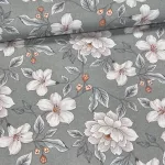 Zöldesszürkés alapon fehér szirmú leveles dekortextil (A)