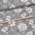 Zöldesszürkés alapon fehér szirmú leveles dekortextil (A)