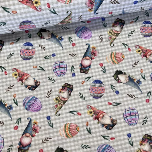 Kockás alapon húsvéti szakállas manós dekortextil