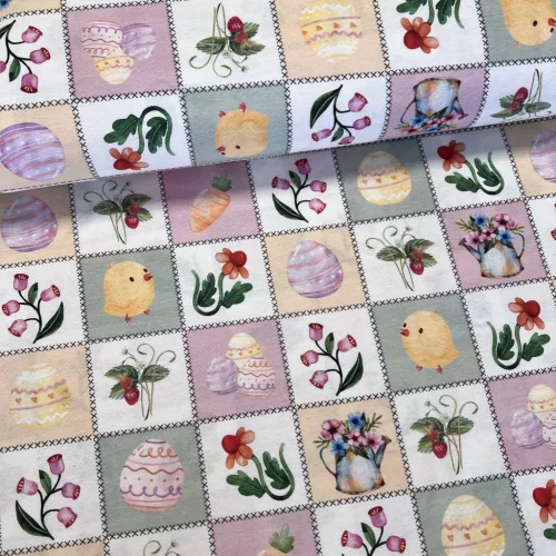 Négyzetekben húsvéti mintás dekortextil