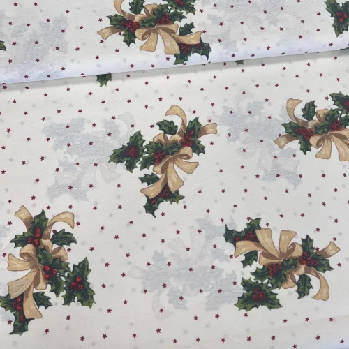Ekrü alapon karácsonyi mintás IMPREGNÁLT dekortextil (FC)