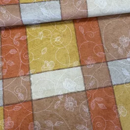   Narancs-citrom-terra négyzetes mintás IMPREGNÁLT dekortextil (FC)