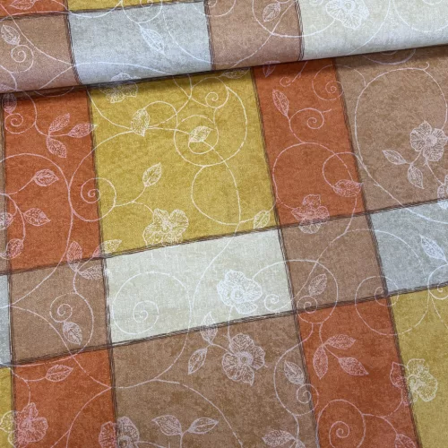 Narancs-citrom-terra négyzetes mintás IMPREGNÁLT dekortextil (FC)