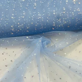   0,68 m EGYBEN KÉRHETŐ Hologramos csillagos fátyol tüll anyag: Kék