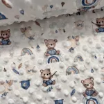 Ekrü alapon kék ruhás macis minky plüss