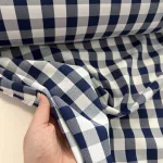 Sötétkék-fehér kockás panama (minimatt) szövet (2 cm-es kockás)