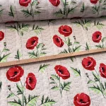 Bézses zsákvászon hatású alapon pipacsos party vízlepergető szövet