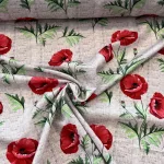 Bézses zsákvászon hatású alapon pipacsos party vízlepergető szövet