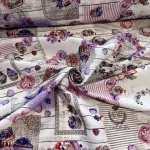 Lilás-rózsaszín színvilágú muffinos és macaronos party vízlepergető szövet